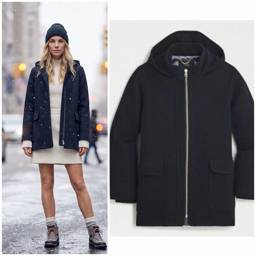 J Crew Jacket XL Black Italian Stadium Cloth Nello Gori Wool Swing Coat $350
